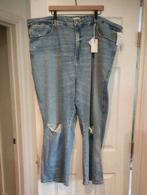 NWT Good American Plus Sz 30 Good Curve Straight Distressed Denim Jeans Inseam28